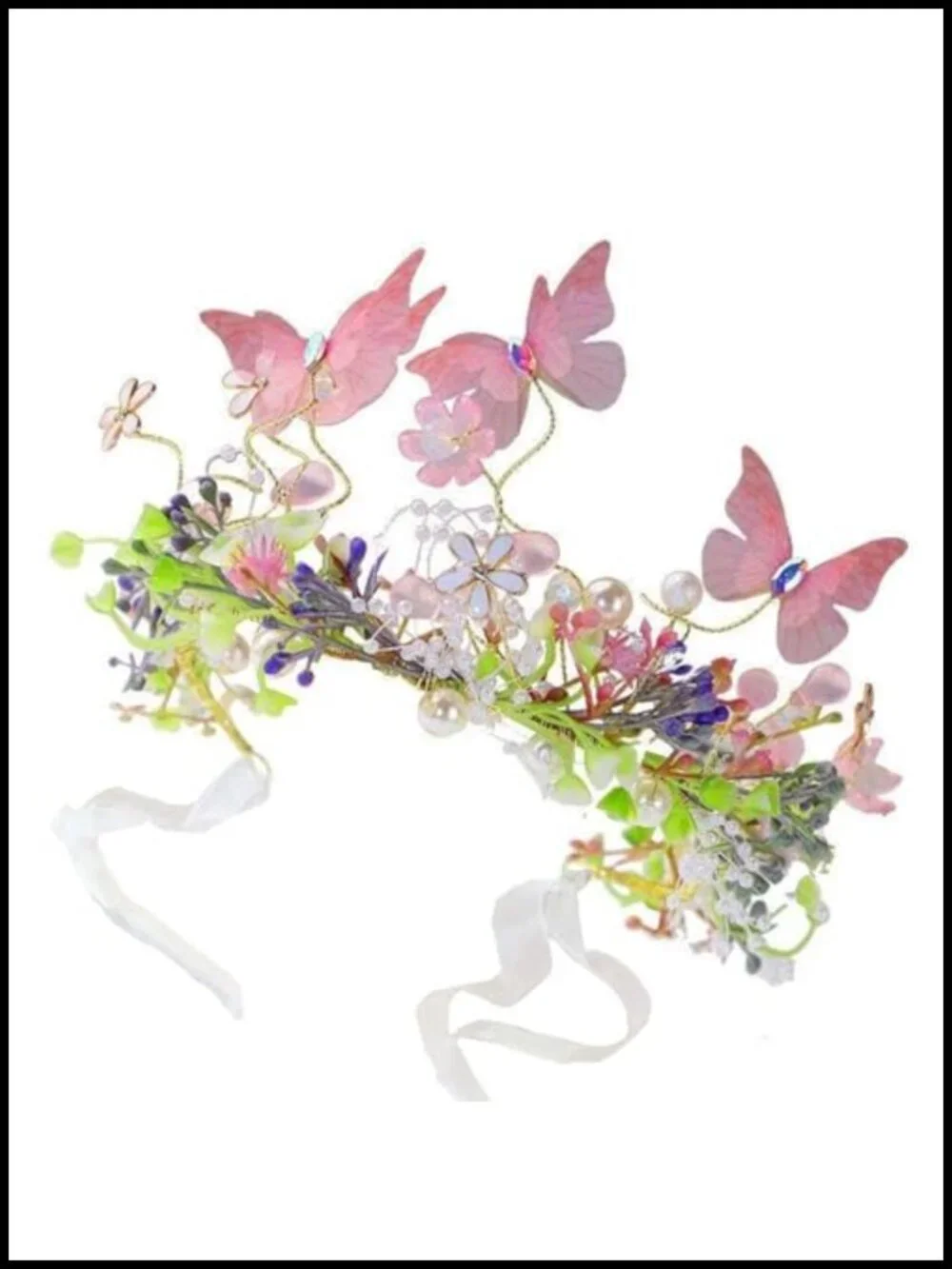 Boho Floral Crown Headband Rhinestone Hair Accessory for Women Bride Prom